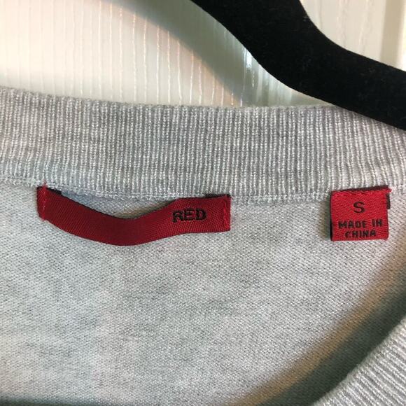 Red Brand Short Sleeve Button Down Cardigan Gray w/ Teal Stripes Size Small - Picture 2 of 6